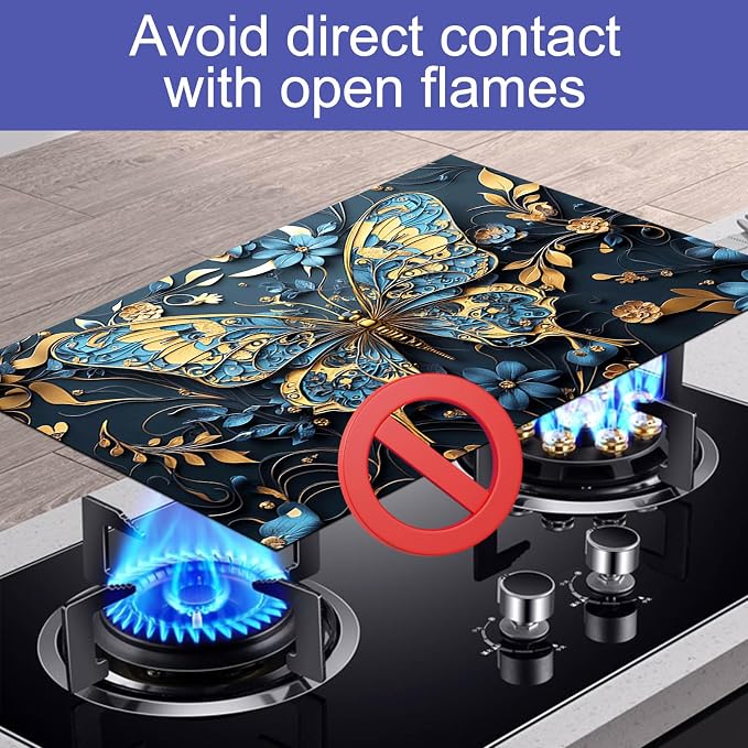 HOMETITUTE Blue Gold Butterfly Stove Top Cover 28x20 Diatomite Mat