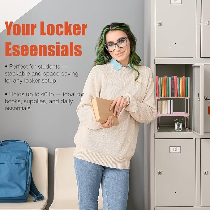 Piffny Versatile Metal Mesh Organizer Shelf, Stackable, for Standard Size School Lockers, Also for Gym and Work Lockers, or Even Kitchen Cabinets & Under Sink Organization