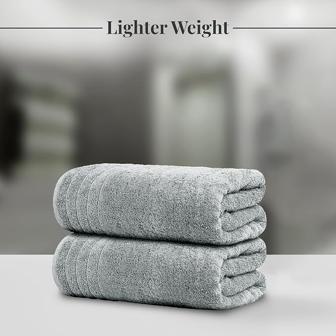 8 Piece Towel Set, 2 XL Bath, 2 Hand, 4 Washcloth, Cool Grey | 100% Cotton, Lighter Weight, Quicker to Dry, Super Absorbent, Perfect for Bathroom