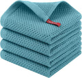 Homaxy 100% Cotton Waffle Weave Kitchen Dish Cloths, 4-Pack, Lake Blue | 12 x 12 Inches, Ultra Soft Absorbent Dish Towels, Quick Drying Dish Rags with Hanging Loop