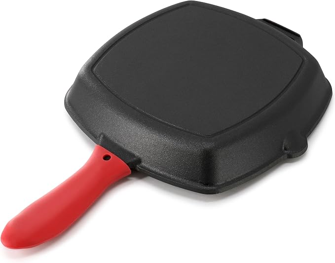 Megachef 10.4 Inch Pre-Seasoned Cast Iron Griddle with Tempered Glass Lid