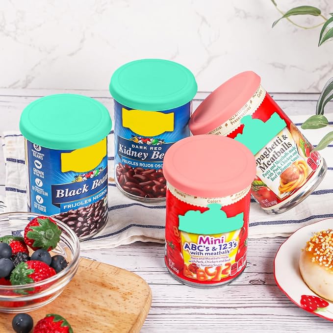 3 Inch Silicone Can Lids for Canned Food, 4 Pack Can Cover for for Chef Boyardee, Van Camp's, Goya, Bush's Best, Farmer's Market Can, Fit Most Standard Size, Dishwasher Safe