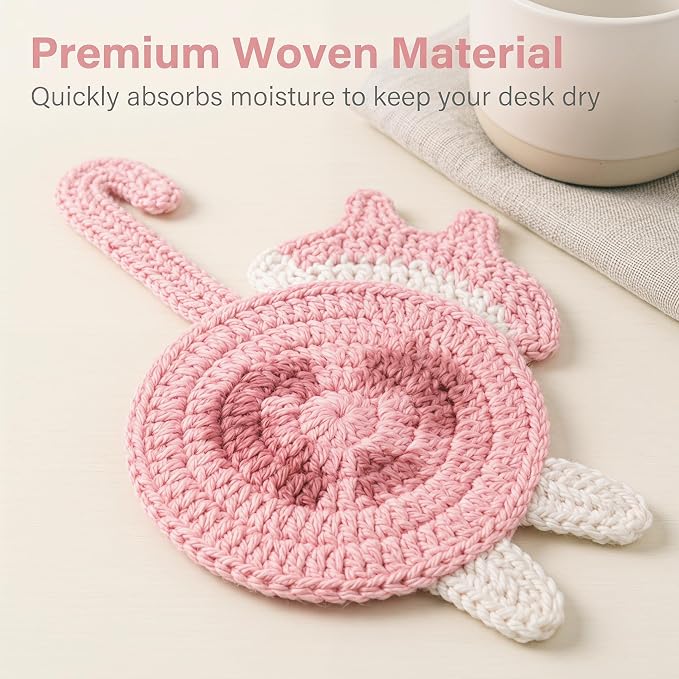 Cat Gifts for Cat Lovers 5PCS Cat Coaster Woven Creative Cat Coaster