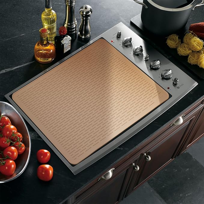 YUHFERA Stove Top Cover for Electric Stove - Silicone Stove Mat for Glass Top, Glass Cooktop Protector, XL Dish Drying Mats For Kitchen,Oven Covers for Electric Stove (Caramel,28 x 20)
