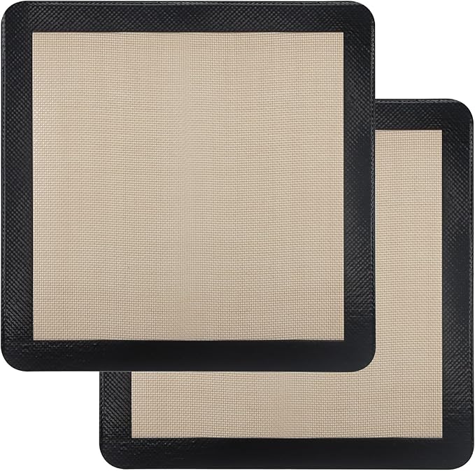2Pcs Silicone Baking Mats for 12 Inch Cake Pan/12x12 Cheesecake Pan/Toaster Oven Air Fryer Liner, 11.75"Square Food Grade Silicone Mats for Baking, Non Slip Silicone Baking Sheet, Non Stick Reusable