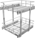 2 Tier Pull Out Cabinet Organizer 15" W X 17" D, Chromed, Full Slide Out | For Kitchen Organizers and Storage, Pull Out Drawers For Cabinets Capacity Heavy Duty Caddy, Cabinet Shelves, Bathroom Pantry