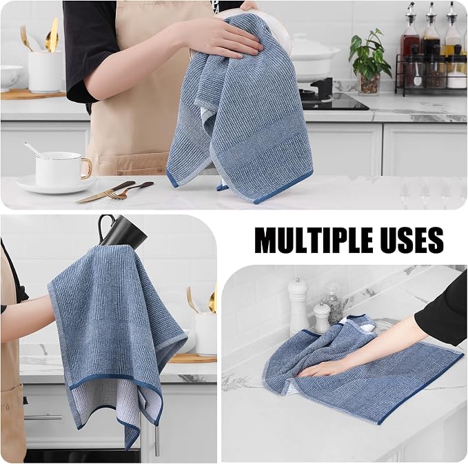 Homaxy 380 GSM Cotton Premium Kitchen Towels 8 Pack, 18"x 28", Navy Blue | Flat and Terry Dish Towels, Highly Absorbent Tea Towel Set with Hanging Loop, Soft Utility Kitchen Hand Towels