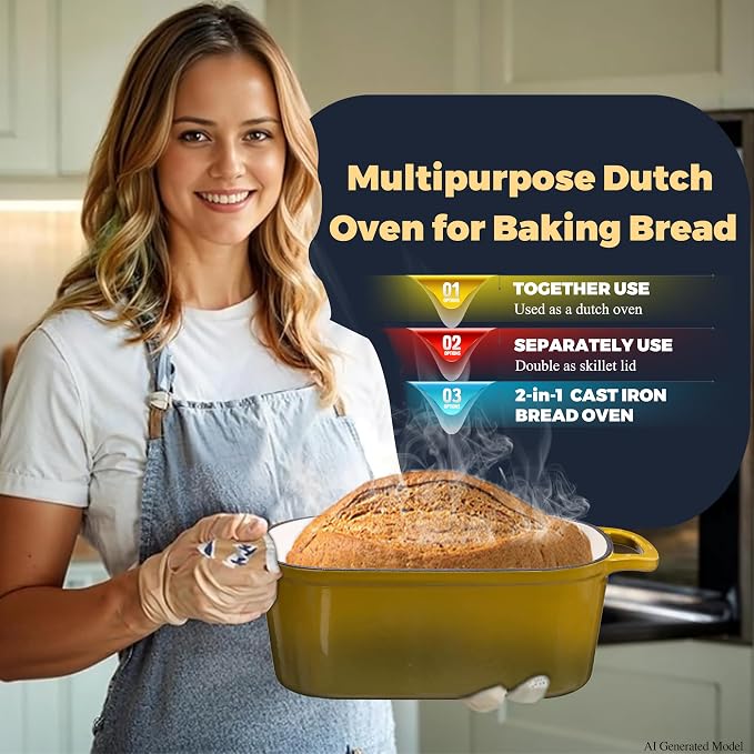 4.6 Quart Dutch Oven for Sourdough Bread Baking | Oval Bread Dutch Oven with Lid, Cast Iron Bread Pan for Crispy Crust, Steam Baking Design for Artisan Homemade Loaves, Olive