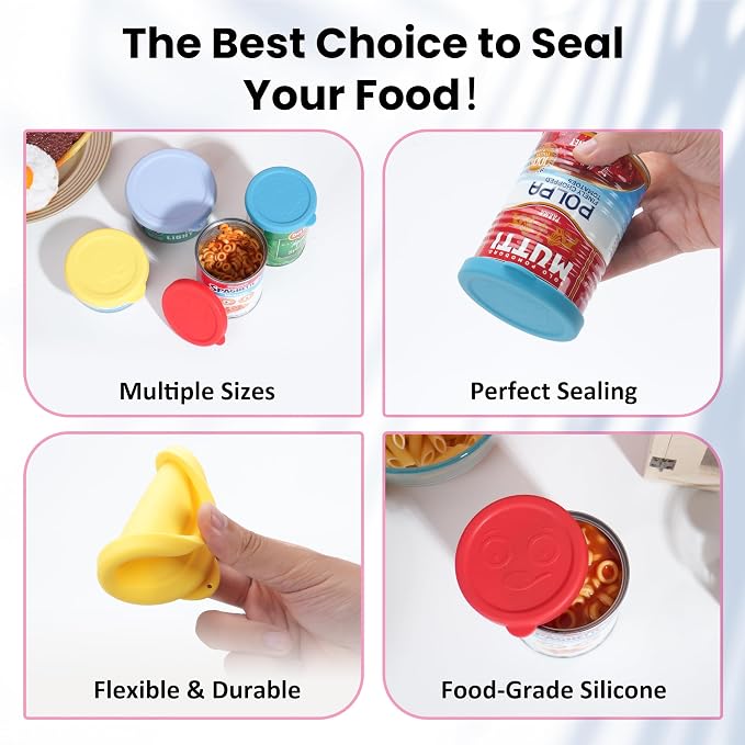 Can Lids & Strainer Duo — 2 Packs Can Strainers and 4 Packs Silicone Can Covers, Fit for 3.0''|3.2''|3.5''|4.0-inches Canned Food, Holiday Kitchen Set, Essential Canning Supplies