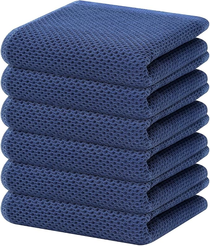 Homaxy 100% Cotton Waffle Weave Kitchen Dish Towels 6-Pack, Navy Blue | 13 x 28 Inches, Ultra Soft Absorbent Dish Towels, Quick Drying Cleaning Towels