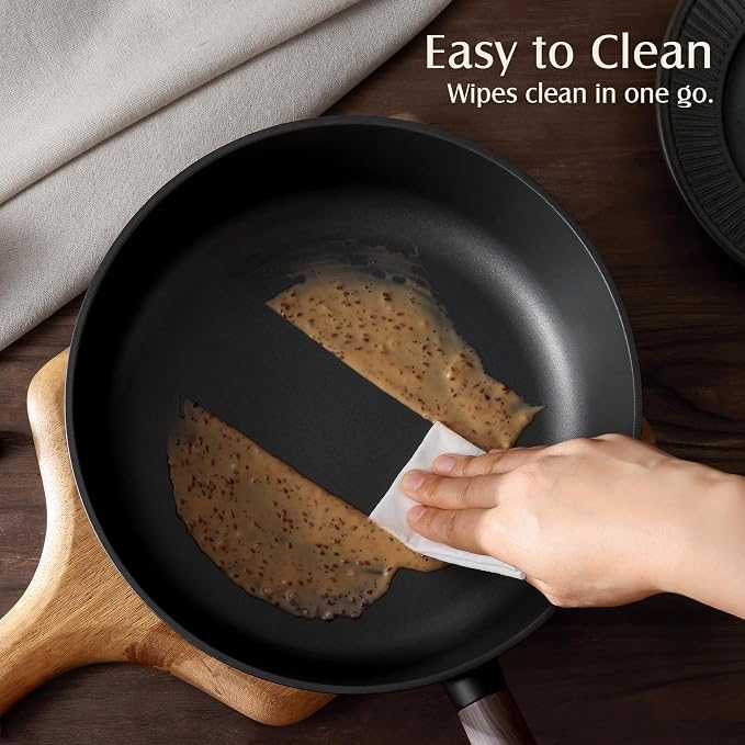 SENSARTE 11" Non Stick Frying Pans Skillet with Lid, PFOA/PFOS Free | Non Toxic Healthy Chef's Pan for Eggs, Works as Small Wok for Cooking, Kitchen & Home Essentials, Induction Compatible, Black