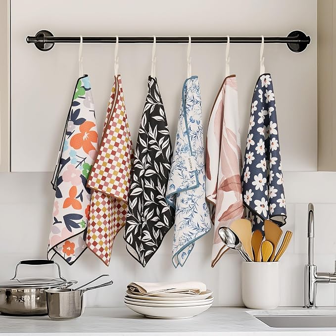 RECYCO Waffle Kitchen Towel Set of 2 - Quick Dry Microfiber Sustainable Dish Towels - Ultra Absorbent Reusable Cleaning Tea Towels - Lightweight Hand Towels,16”x 28”, Whimsy Petals
