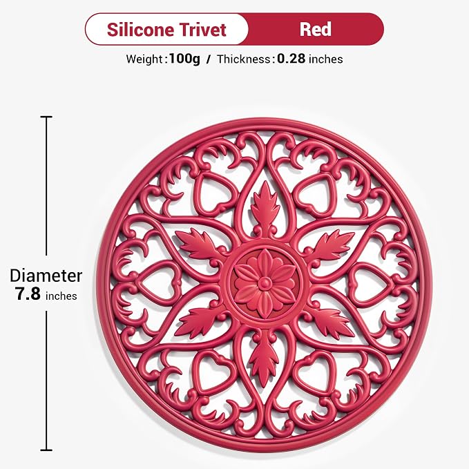 SMARTAKE 6 Set Silicone Trivet Mats for Hot Dishes Pots and Pans (Red) | Heat Resistant Pots and Pans Holders, Non-Slip Flexible Pads Coasters for Countertops Table, Modern Kitchen Decor Accessories