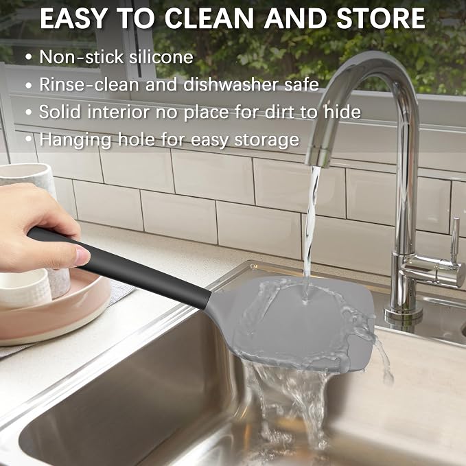 Coukre 2 Pack Silicone Spatula Set,High Heat Resistant, BPA-Free | Dishwasher Safe Kitchen Spatula for Nonstick Pans, Solid & Slotted Turners for Cooking, Sautéing, and Flipping, GrayBlack
