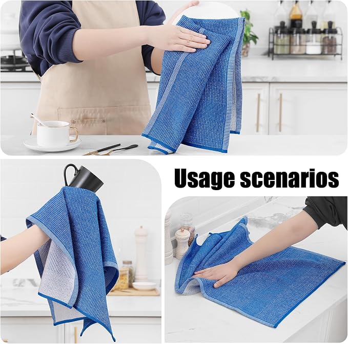 Homaxy 380 GSM Cotton Premium Kitchen Towels 6 Pack, 18"x 28", Blueberry | Flat and Terry Dish Towels, Highly Absorbent Tea Towel Set with Hanging Loop, Soft Utility Kitchen Hand Towels