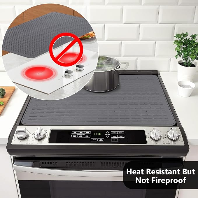 Stove Top Cover for Electric Stove- Range Covers for Electric Stove,Silicone XXL Dish Drying Mat, Glass Cooktop Covers, Flat RV Range top Mats (Gray, 30"x21")