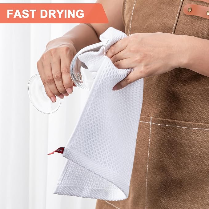 Kitchen Towels 6-Pack Kitchen Dish Cloths,100% Cotton,12x12 In,White | Towels Waffle Weave,Ultra Soft Absorbent, Quick Drying