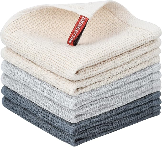 Nialnant 6 Pack Dish Rags, 100% Cotton, 12x12 Inch | Quick Drying Kitchen Dish Cloths for Washing Dishes, Soft and Absorbent Cleaning Rags