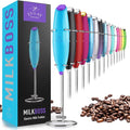 Zulay Powerful Milk Frother for Coffee with Upgraded Titanium Motor - Handheld Electric Whisk, Milk Foamer, Mini Mixer & Coffee Blender for Frappe, Latte, Matcha, No Stand - Iridescent Blue