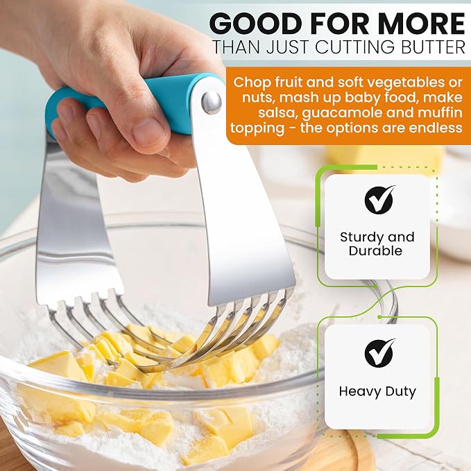 Spring Chef Large Dough Blender For Baking - Durable Pastry Blender - Teal | Heavy Duty Dough Mixer Hand Tool w/ Stainless Steel Blades, Professional Pastry Cutter Tool for Easy Mixing, Dishwasher Safe