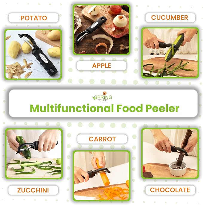 Spring Chef Stainless Steel Potato Masher & Durable Vegetable Peeler Set | Fruit & Food Smasher For Avocado, Banana, Eggs and Durable Potato Peeler with Sharp Blades & Soft Grip for Veggies & Fruits