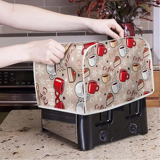 Coffee Pattern Toaster Cover 2 Slice Dustproof Toaster Bread Maker Cover Small Kitchen Appliance Fingerprint Protection Kitchen Decor
