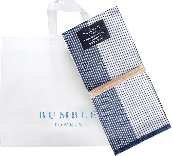 Premium Kitchen Towels 6 Pack 100% Cotton, 20"x28" Dish Towels - Navy Blue | Large Flat & Terry Kitchen Linen Set with Hanging Loops, Highly Absorbent for Washing and Drying Dishes