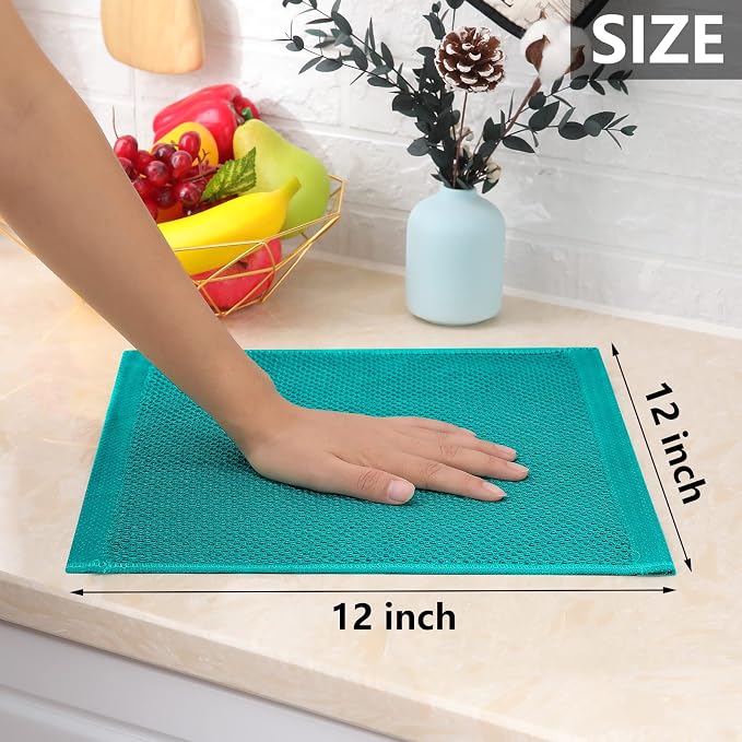 Homaxy 100% Cotton Waffle Weave Kitchen Dish Cloths 8-Pack, Teal | 12 x 12 Inches, Ultra Soft Absorbent Dish Towels, Quick Drying Dish Rags with Hanging Loop