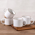 GBhome 15 OZ Stackable Coffee Mugs Set of 4, Ceramic Coffee Cups Set | 4 Assorted Designs, Embossed Mugs with Texture Patterns for Tea/Coffee, Dishwasher&Microwave Safe, Off White