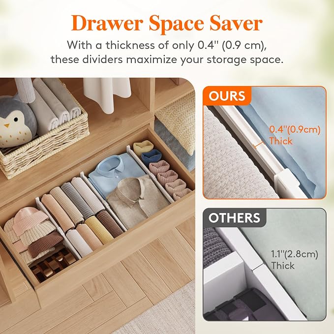 Lifewit 5 Pack 4" High Drawer Dividers, Adjustable Drawer Organizer Clothes | 10.5"-16.5" Expandable White Plastic Separators for Dresser, Kitchen, Cabinet, Nursery, Office, Socks & Underwear Storage