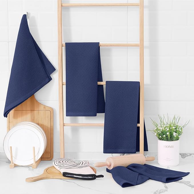 Homaxy 100% Cotton Waffle Weave Kitchen Dish Towels 6-Pack, Dark Navy | 13 x 28 Inches, Ultra Soft Absorbent Dish Towels, Quick Drying Cleaning Towels