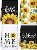 4 Pcs Sunflower Kitchen Towels, Welcome Home Hand Tea Towels Gift | Absorbent Fast Drying Dish Clothes Floral Black Yellow Decor Housewarming Gift for Cooking Bathroom Kitchen Decor