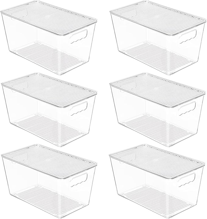 Vtopmart 6 Pack Clear Stackable Storage Bins with Lids, Medium | BPA-free Plastic, Organize Vertically, For Pantry Kitchen Fridge Cabinet Closet Bathroom, Built to Last, Easy to Move