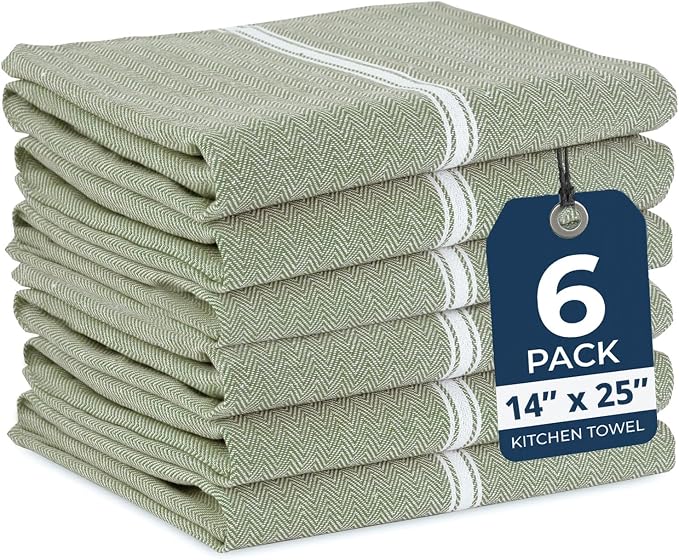 LANE LINEN Kitchen Towels Set - 100% Pure Cotton Dish Towels for Kitchen, Super Absorbent Kitchen Hand Towel, Tea Towels, Soft & Durable Dish Cloths, Pack of 6 – 14”x25”, Olive