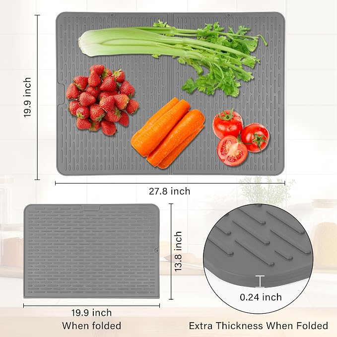 Foldable Silicone Stove Top Cover – 20"x28" Stove Top Covers for Electric Stove, Glass Top Stove Cover, RV Stove Top Cover & Dish Drying Mat (Gray, 28''x20'')
