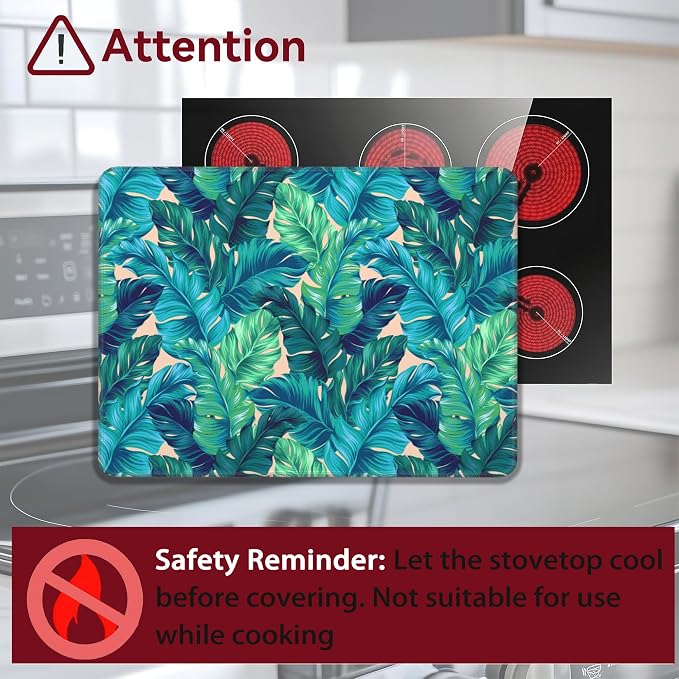 Watercolor Green Leaves Stove Top Cover Glass Cooktop Heat Resistant Cover,Ceramic Stove Top Covers Mat Prevents Scratching Stoves/Counter/Washer Protector, 28x20 in