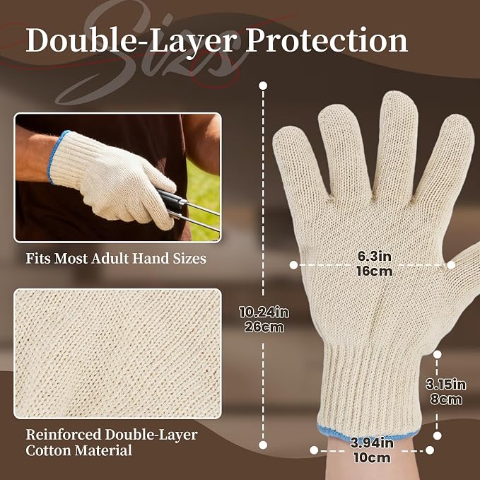 Hovico Heat Resistant Oven Gloves, Ove Glove BBQ Gloves Heat Resistant Cooking Oven Mitts with Fingers Grilling Glove, Full Hand Protection, Grill Gloves for Outdoor Hot Food Handling (Set of 2)