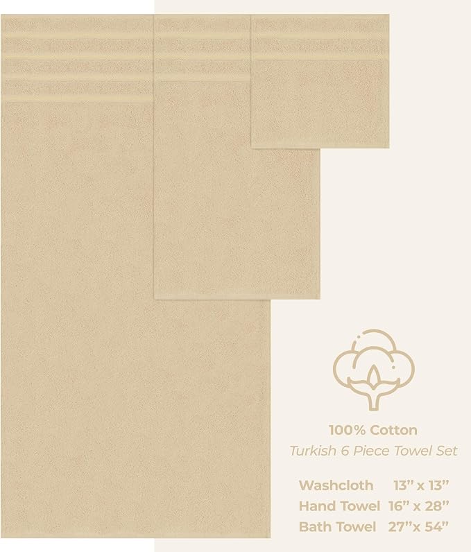 American Soft Linen 100% Cotton Luxury Turkish Towels, 6 Piece Towel Set | Soft Absorbent Quick Dry OEKO Tex Standard 100 Certificated Durable Machine Washable Premium Hotel Quality