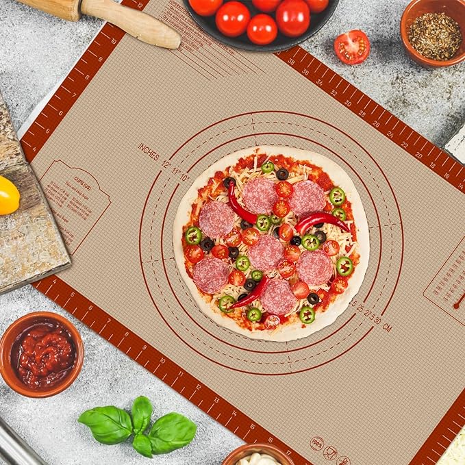 Silicone Pastry Mat, 16" x 24" Silicone Baking Mat | Reusable Non-Stick Extra Large Dough Mat with Measurement for Pie Crust, Pizza and Cookies, Counter Rolling Dough