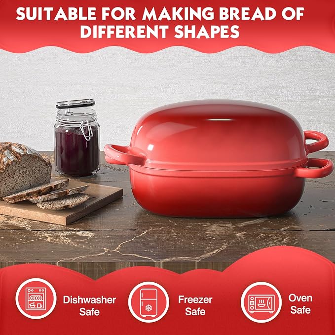 Dutch Oven 9x6 Inch，2.5QT Cast Iron Bread Pans for Bread Baking | Loaf Pan with Lid, loop handles，for Homemade Breadmaking，induction cooktop，oven safe，cooking stews & meats，Red