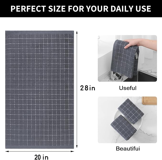 Homaxy 100% Cotton Terry Kitchen Towels, Large 4 Pack, Dark Grey | Ultra Soft and Absorbent Dish Towels for Kitchen, Suitable for Drying and Washing Dishes