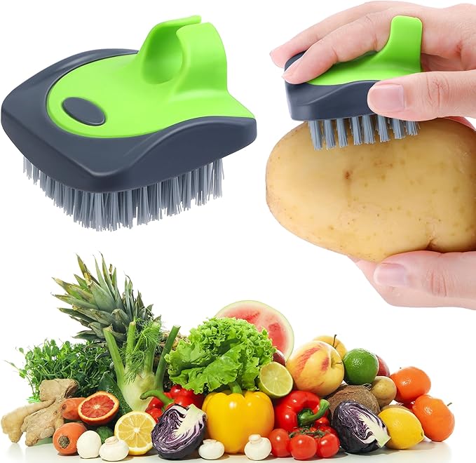 Aodaer Vegetable Brush Potato Scrubber Brush Silicone Hard and Soft Side Fruit Cleaning Tools for Delicate or Tough-Skinned Vegetables