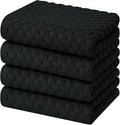 Homaxy 100% Cotton Terry Kitchen Towels(15" x 25", 4 Pack), Black | Soft and Super Absorbent Dish Towels, 380 GSM Reusable Tea Towel with Hanging Loop, Pineapple Grid Designed