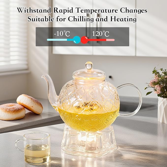 Glass Teapot with Removable Infuser-1500ml/50oz Clear GlassTea Pot for Stovetop, Borosilicate Microwave-Safe Glass Tea Kettle & Tea Maker for Blooming & loose Tea
