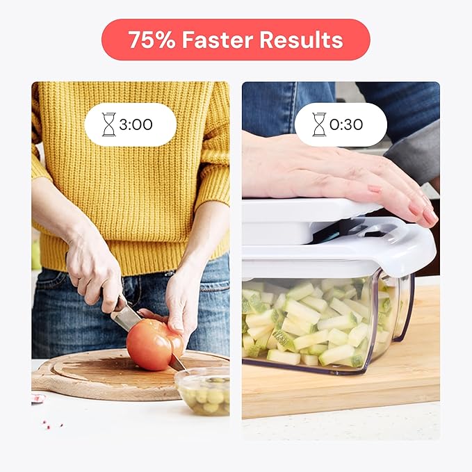 Fullstar Pro Original Vegetable Chopper & Mandoline Slicer Kitchen Gadget | 8 in 1 Veggie Slicer, Onion & Fruit Cutter with Sharp Stainless Steel Blades & Container, All-in-One Meal Prep Tool (White)