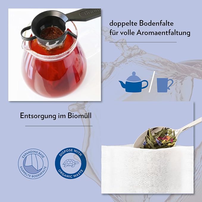 Finum Disposable Paper Tea Filter Bags for Loose Tea, White, Medium, 100 Count
