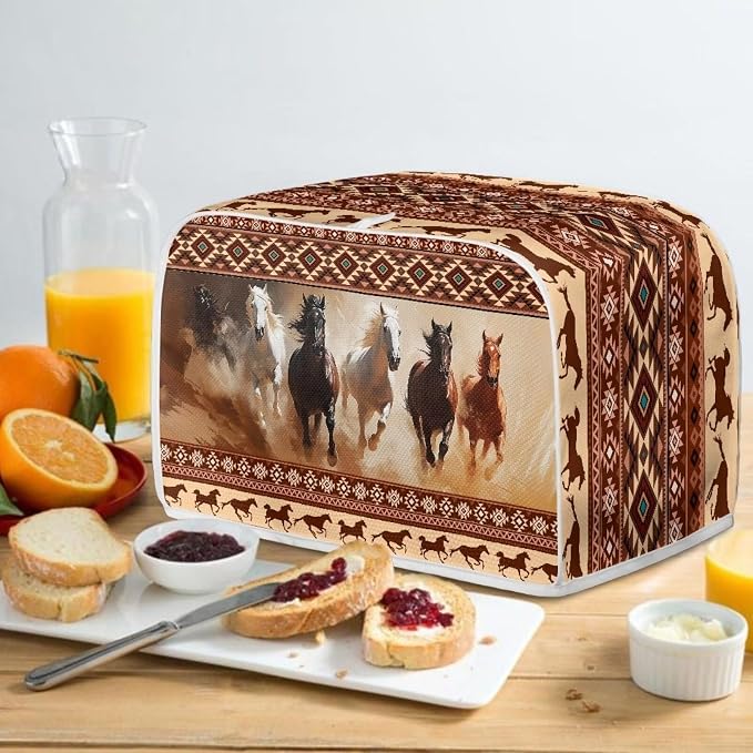 Aztec Southwest Horse Printed Toaster Dust Cover - Brown, Black; Small Appliance Cover; Fingerprint Protection