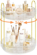 Rotating Makeup Organizer Countertop, Skincare Organizers | Spinning Perfume Tray Stand, Makeup Storage Organizer for Vanity, Bathroom Organizer and Storage, Lazy Susan, 2 Tier, Clear