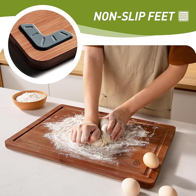 Extra Large Bamboo Cutting Board with Non Slip Feet and Over Sink Butcher Block Chopping Board Nice Solid Thick Wooden Juice Groove Big Xl XXl xlarge Best Hardwood Kitchen Counter Organic