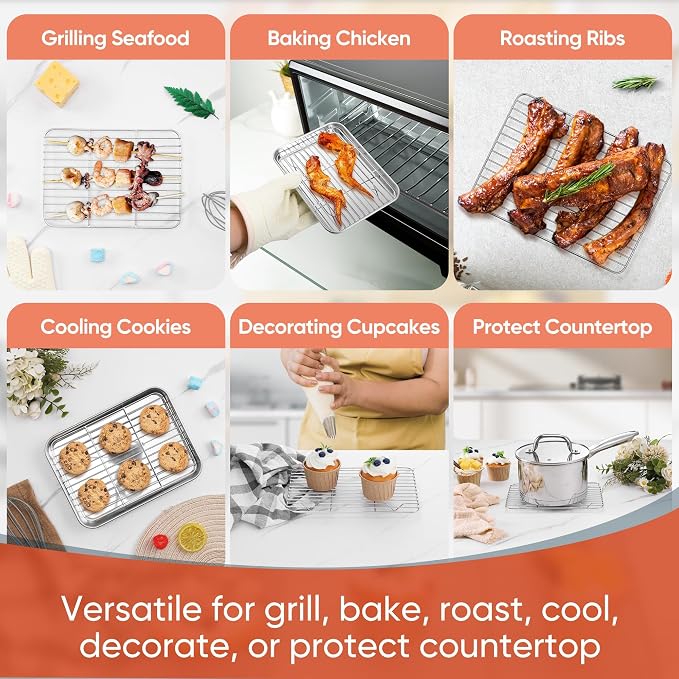 Homikit 2 Pack Cooling Rack for Baking, 8.7 * 6.3 Inch Mini Stainless Steel Metal Roasting Grilling Cooking Racks, Fits Small Toaster Oven, Dishwasher Safe, Heavy duty & Rust Resistant